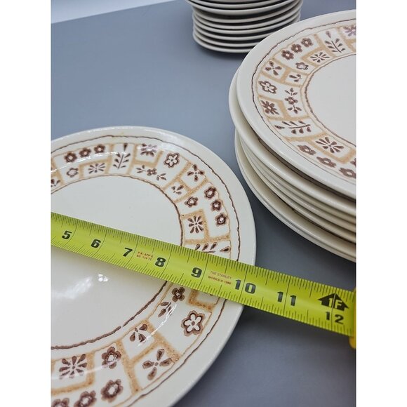 Decostone Andre Ponche Dinner Plates 10" Brown Rim Lot of 8 Floral Oven Safe - Picture 2 of 8